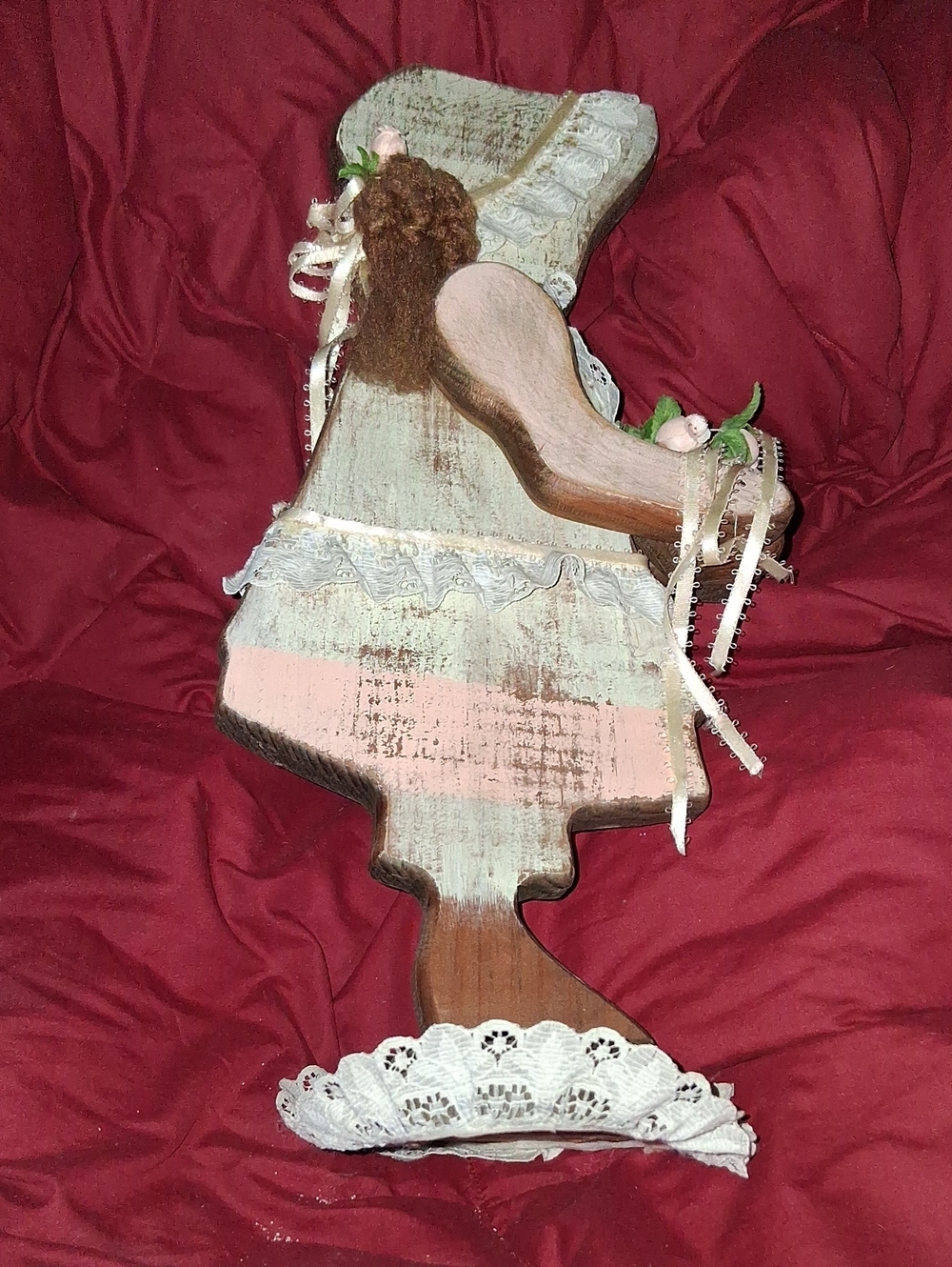 Decorative Wooden Doll Accent in Pink and Cream